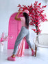 BASIC T-shirt with square neckline - soft pink